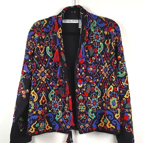 Michael Simon Embroidered Collared Cardigan with Tassels 1992 Vintage - Picture 13 of 13